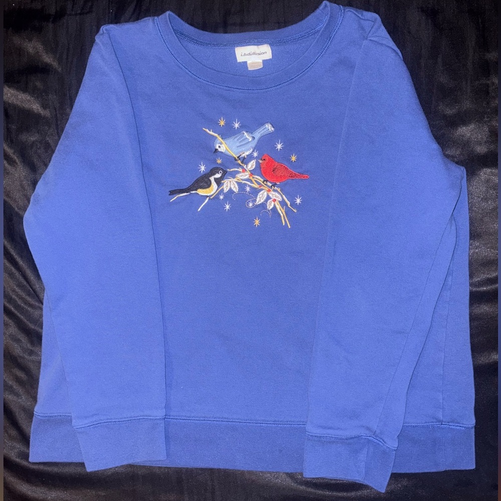 Northeast birds sweatshirt embroidered scoop neck XL I.b.diffusion